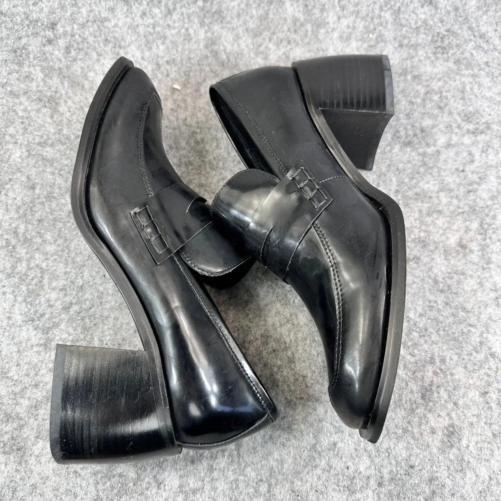 Jeffrey Campbell Ecole Loafers Womens 9 Black Patent Block Heel Penny Platform